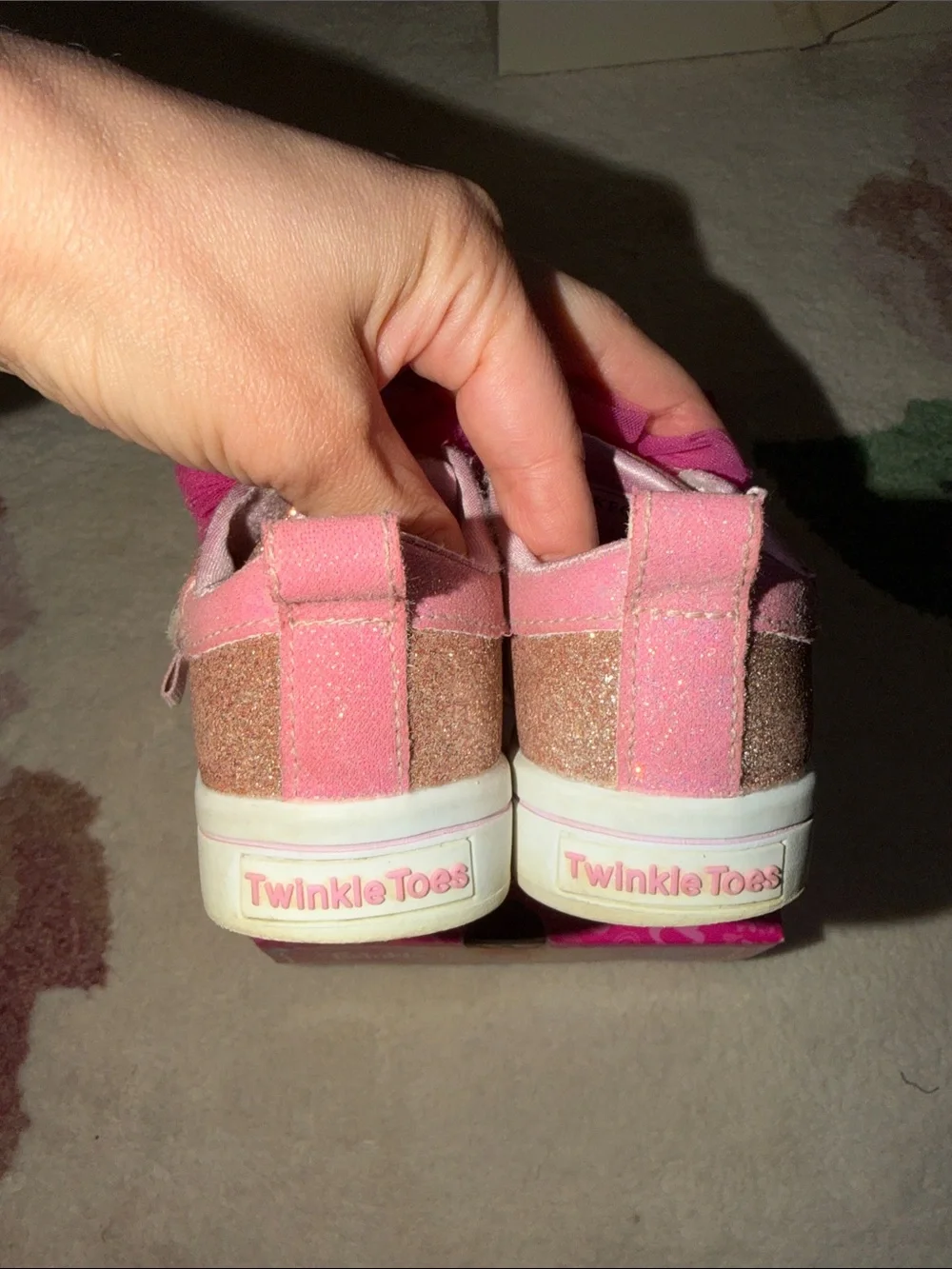 Skechers Twinkle Toes Pink Glitter Light-Up Sneakers with Tulle Flower Accents